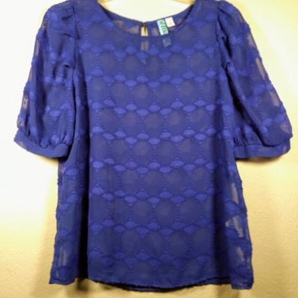 Aina Be Semi Sheer Royal Blue Short Sleeve Peasant Style Blouse Size:S - Picture 14 of 14